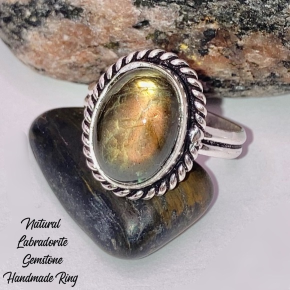 Dainty Natural Labradorite Gemstone Handmade Minimalist Ring - Picture 1 of 6